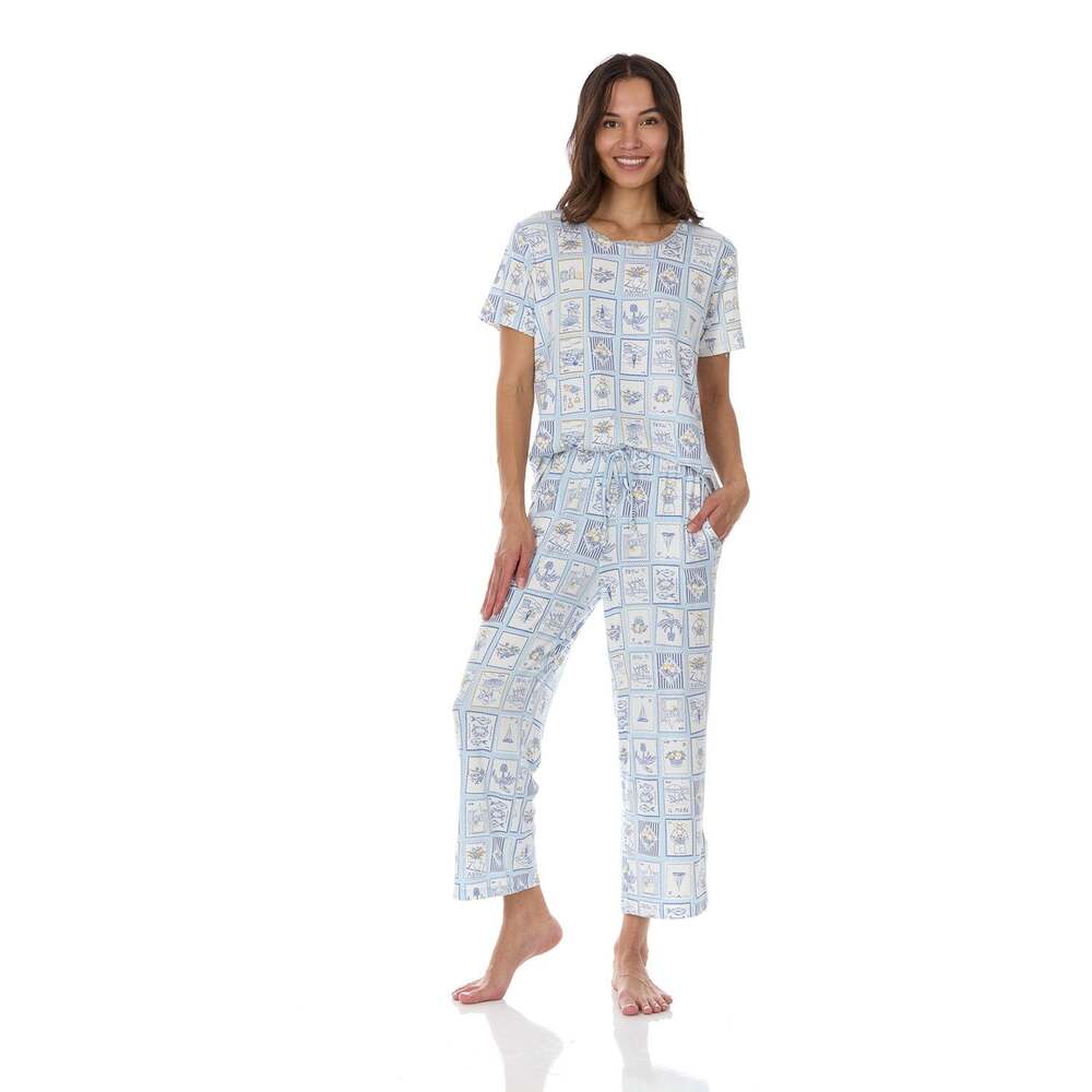NWT Flora Nikrooz Postage Stamp Blue 2 Piece Pajama Set Women's Size XS